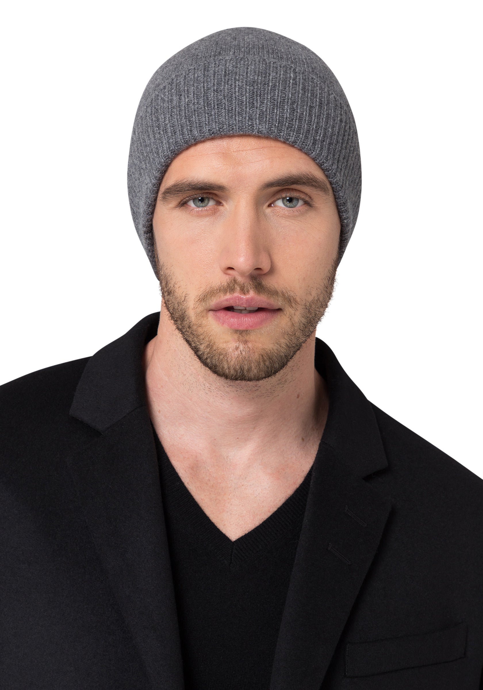Style Republic Men’s 100% Pure Cashmere Ribbed Edge Beanie