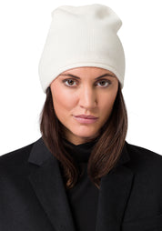 premium cashmere rolled edge women's beanie cream
