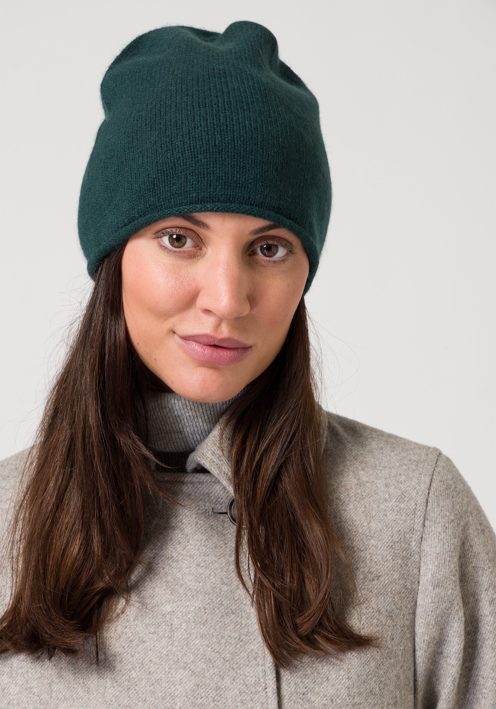 premium cashmere rolled edge women's beanie green