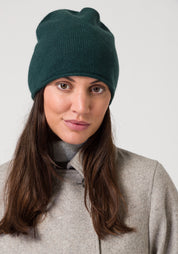 premium cashmere rolled edge women's beanie green