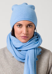 premium cashmere rolled edge women's beanie icy blue