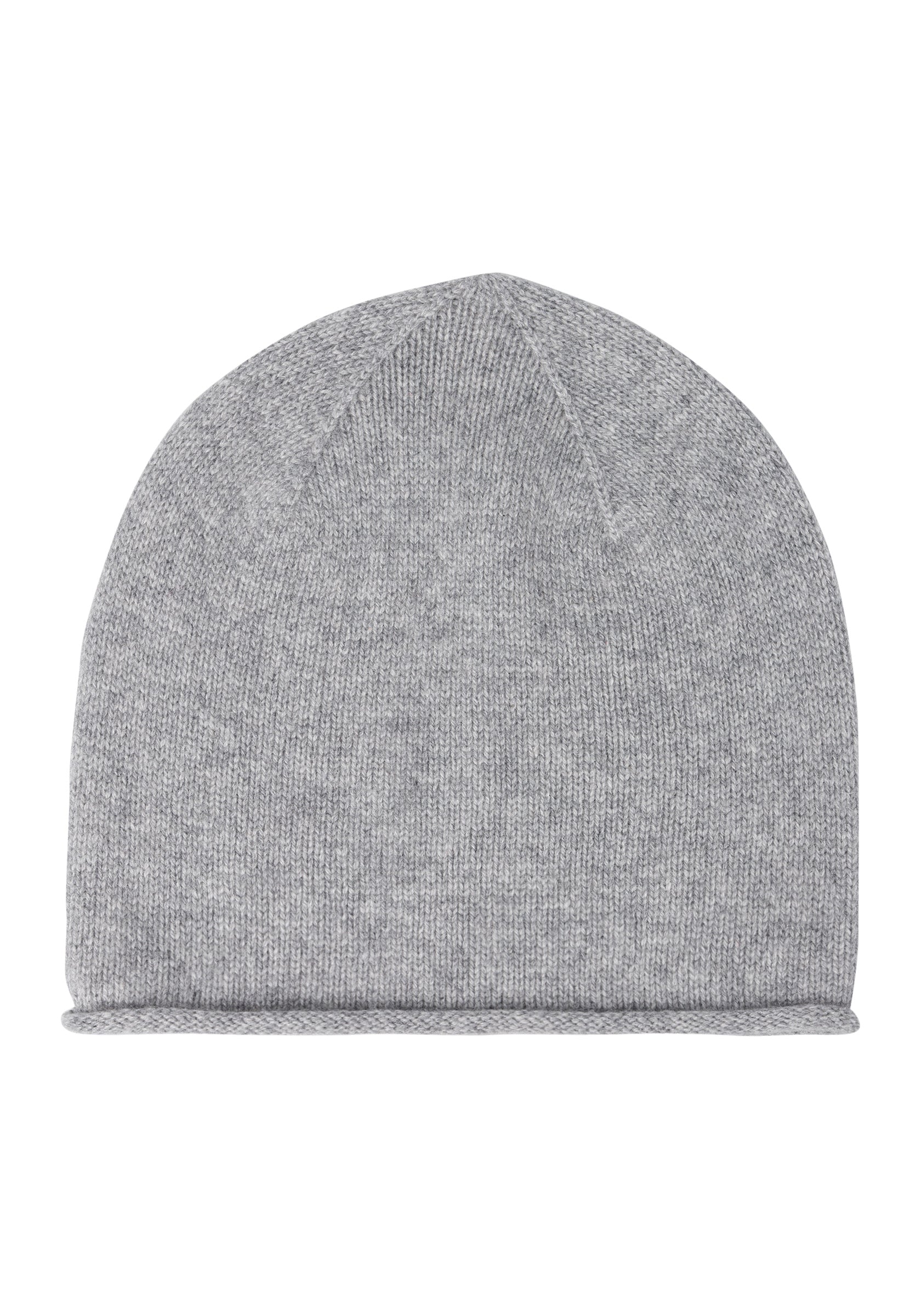 premium cashmere rolled edge women's beanie light grey melange