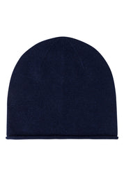 premium cashmere rolled edge women's beanie navy