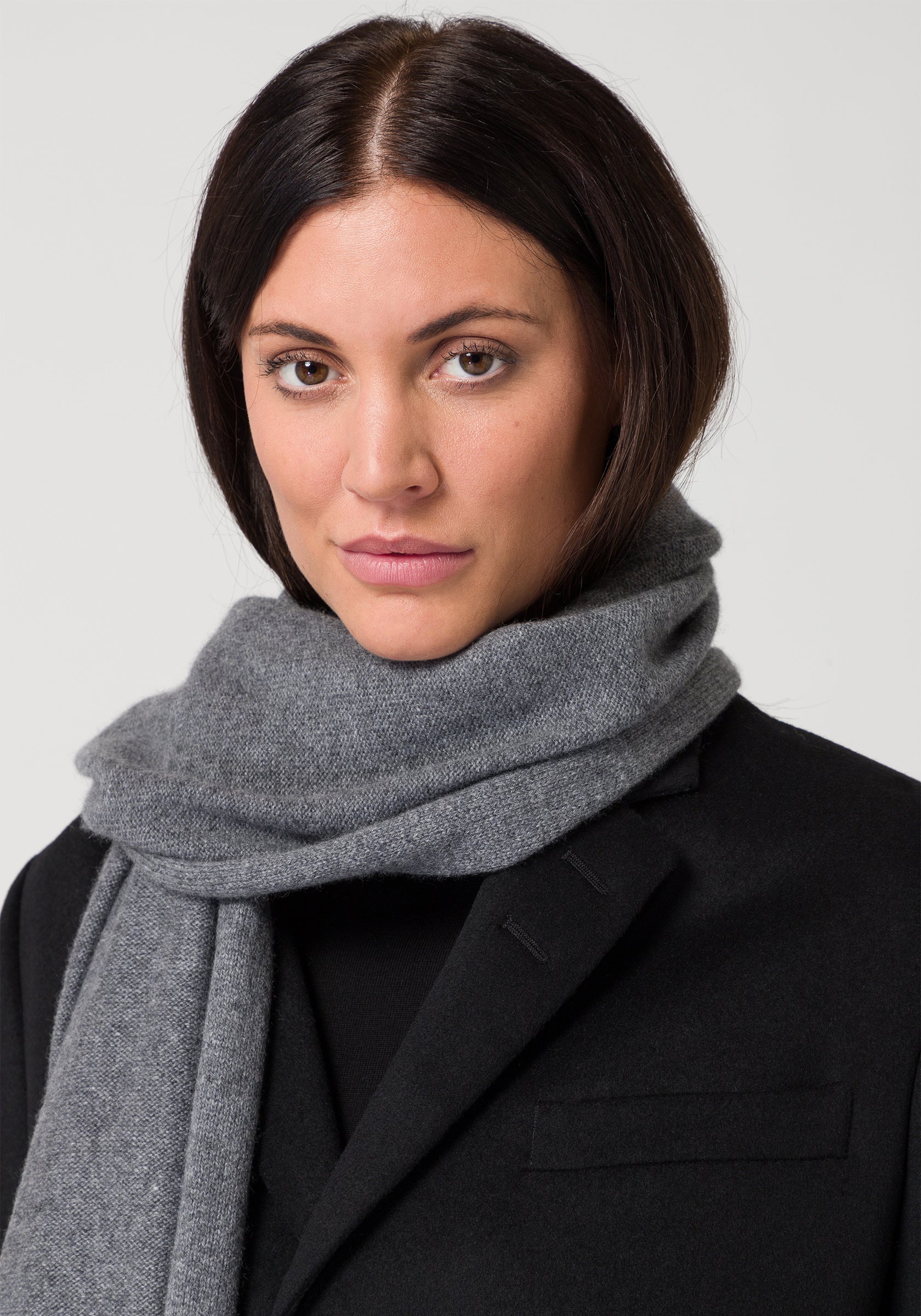 Women's Premium Cashmere knitted scarf grey melange