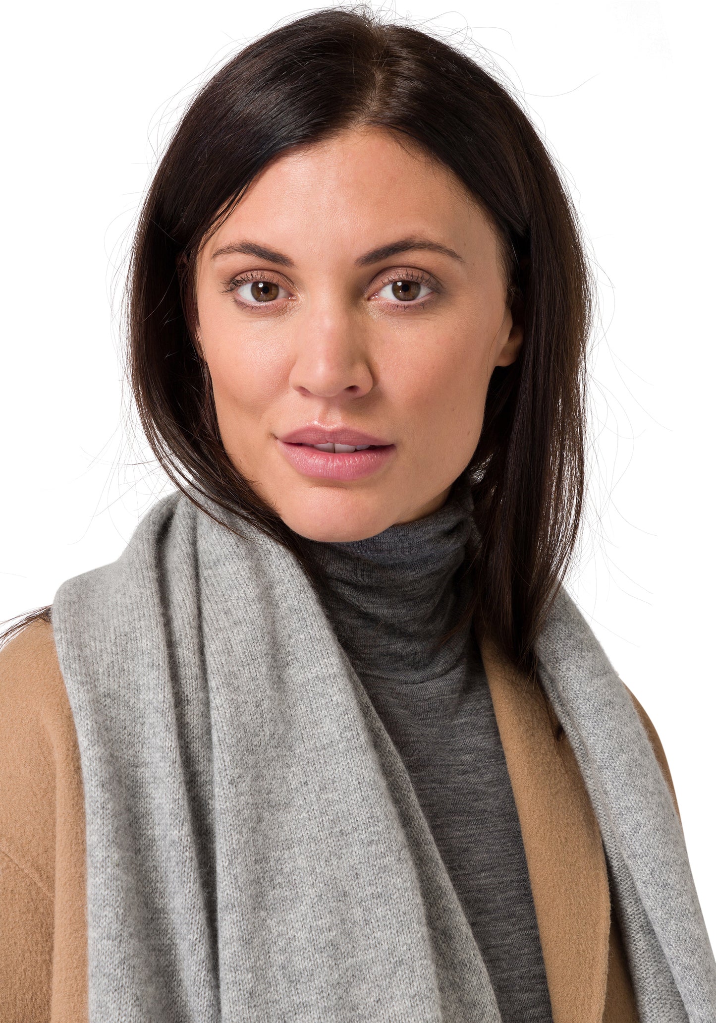 Women's Premium Cashmere knitted scarf light grey melange
