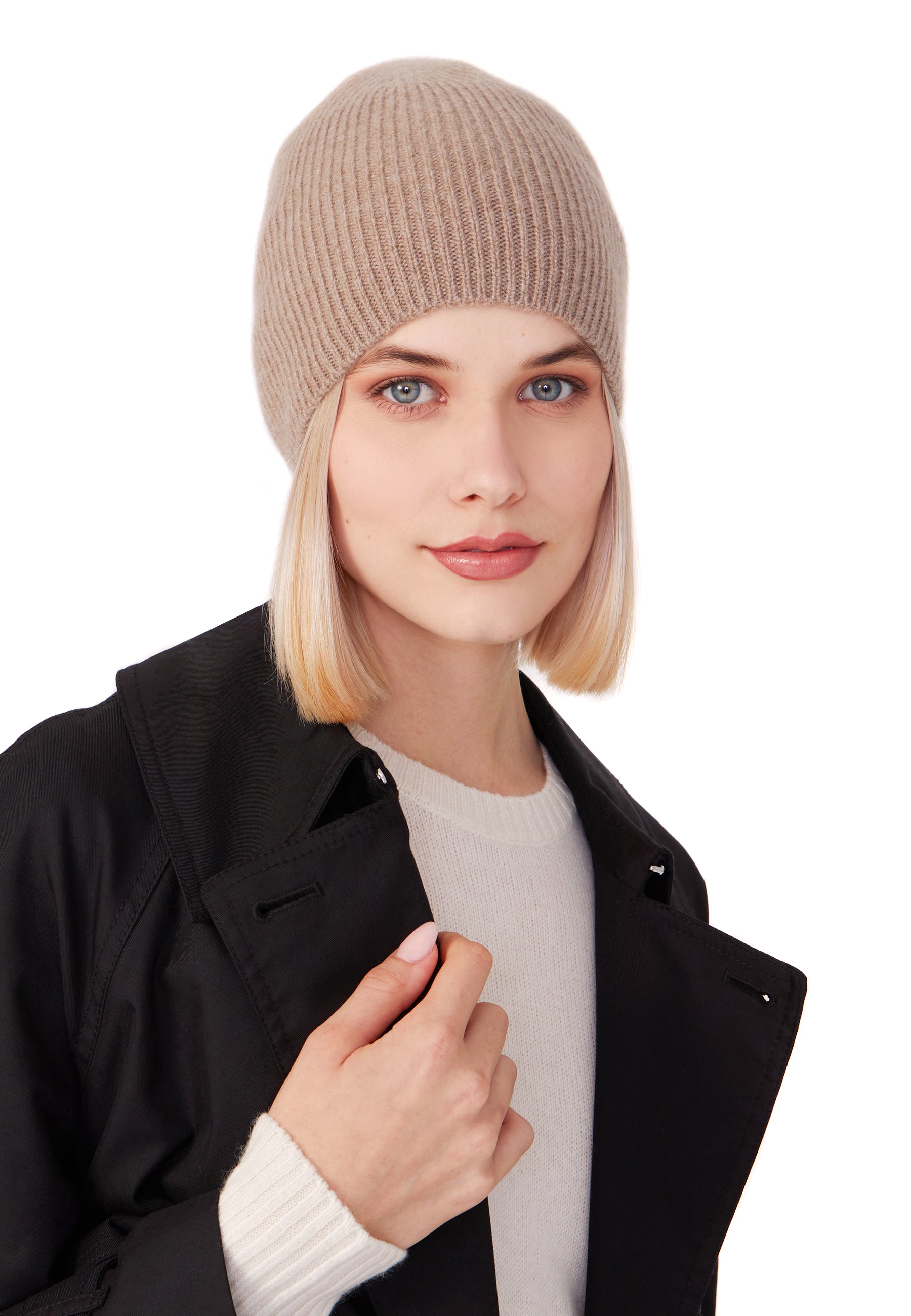 Style Republic Women’s 100% Pure Cashmere Fully Ribbed Beanie