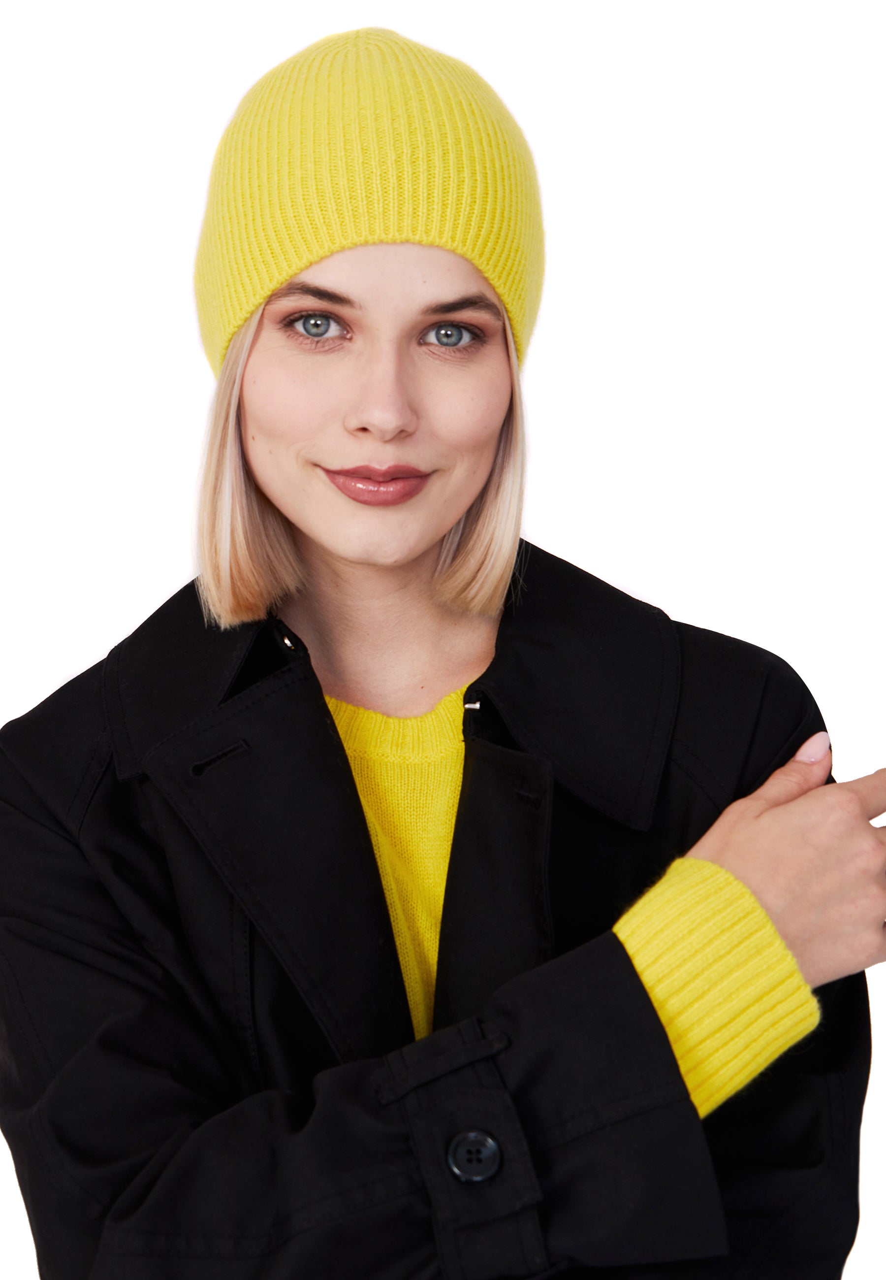 Style Republic Women’s 100% Pure Cashmere Fully Ribbed Beanie