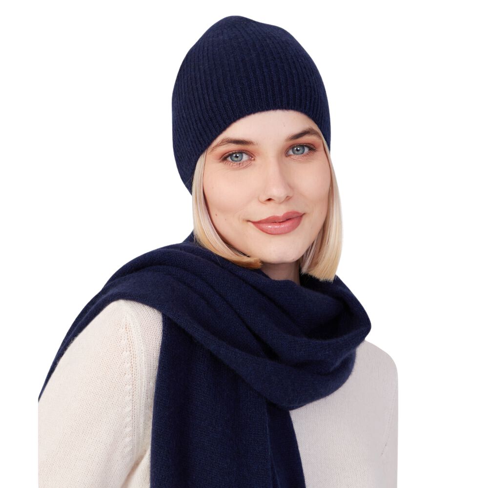 Style Republic Women’s 100% Pure Cashmere Fully Ribbed Beanie